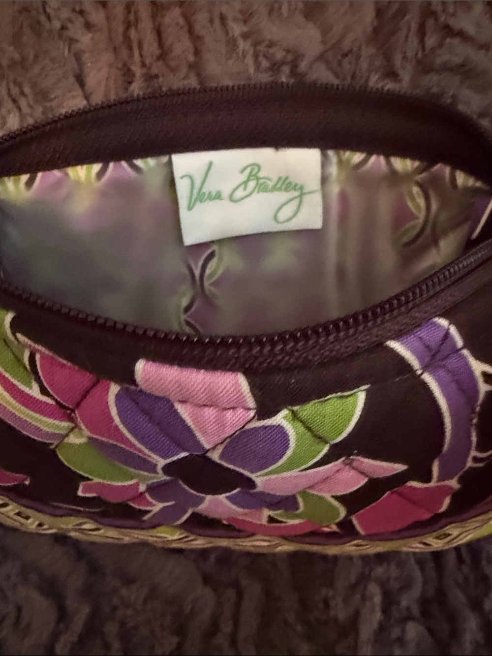 Vera Bradley Quilted Floral Cosmetic Wristlet in Black, Pink, Purple & Green - Picture 2 of 7